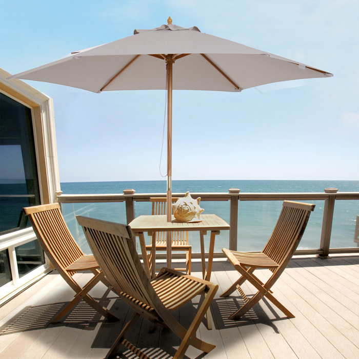 Sombrilla Parasol de Madera Ø250x230 cm para Exterior con 6 Varillas Sistema de Cuerda con Fijación Desmontable Portátil Fácil de Guardar y Transportar Gris