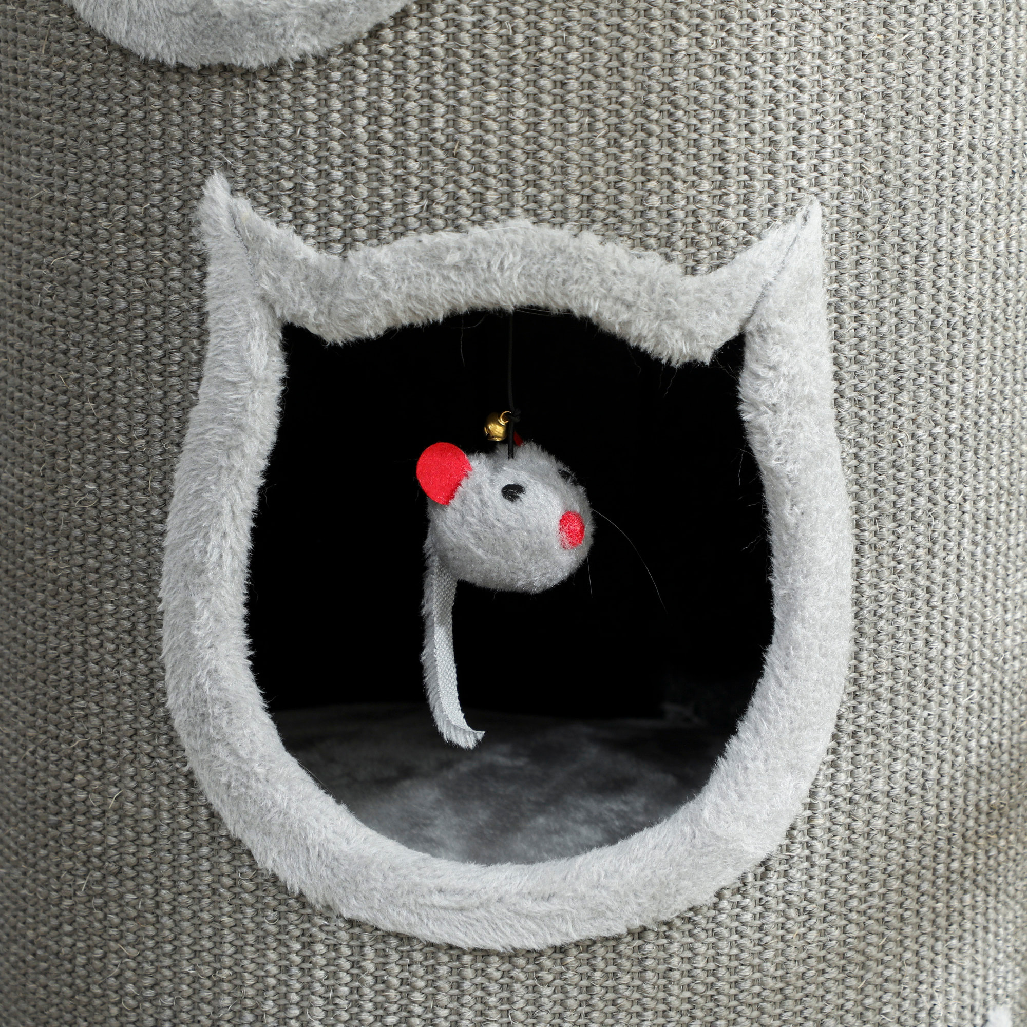 Tour à griffer pour chat - arbre à chat - 3 niches, 3 jouets, panier haut - sisal peluche gris
