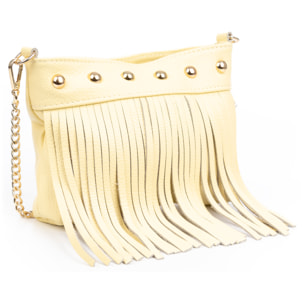 Bedulita Bolso bandolera Mujer. Piel auténtica Dollaro con flecos y detalles metálicos.