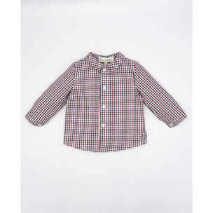 CAMISA CUELLO PICO CUADROS ROJO Y AZUL