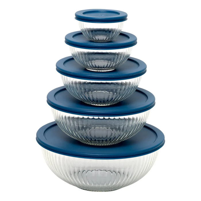 Lot de 5 saladiers verre Essentiels ronds D.27,3cm 200ml transparent avec couvercle