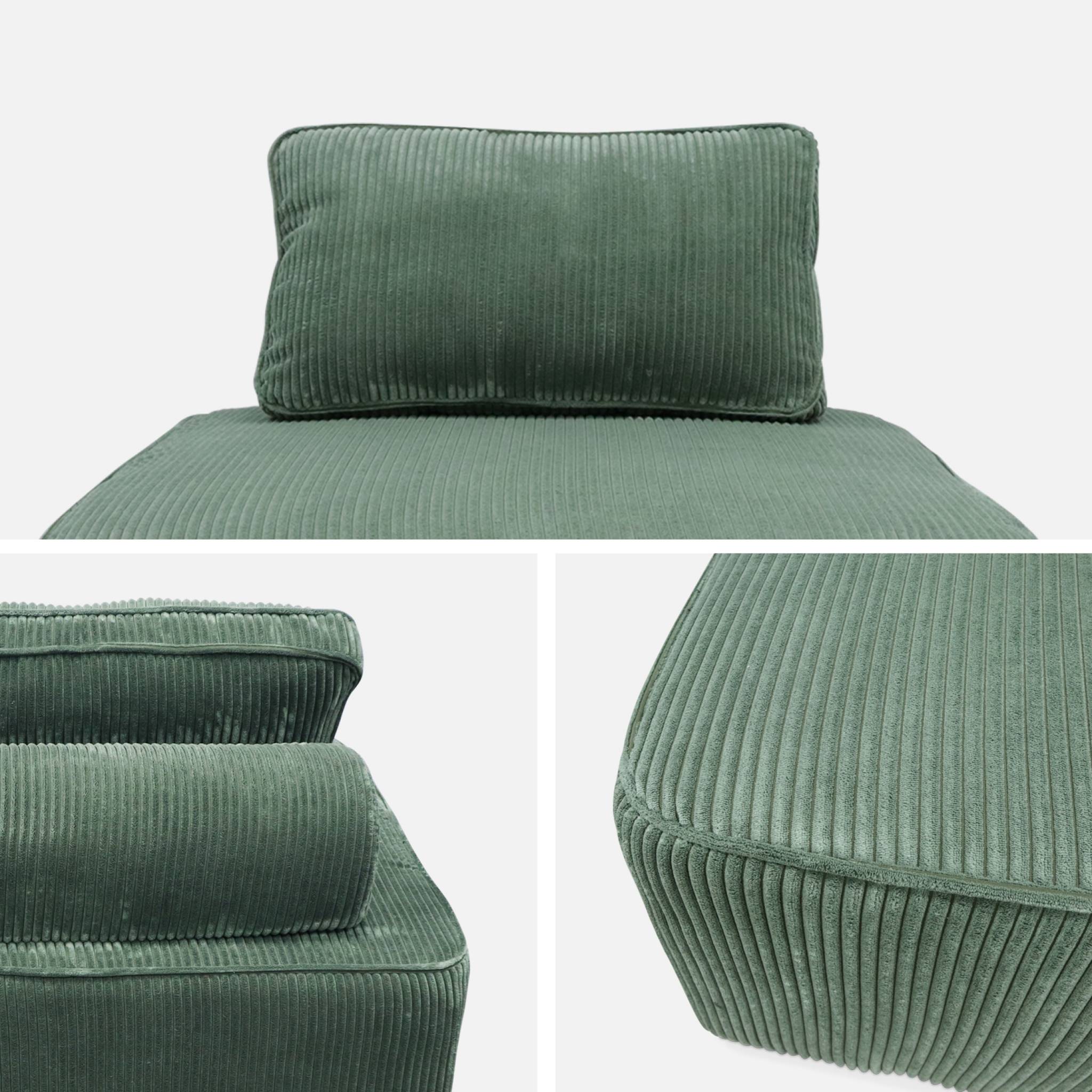 Lot de 3 chauffeuses pour canapé  modulables velours côtelé vert avec un coussin