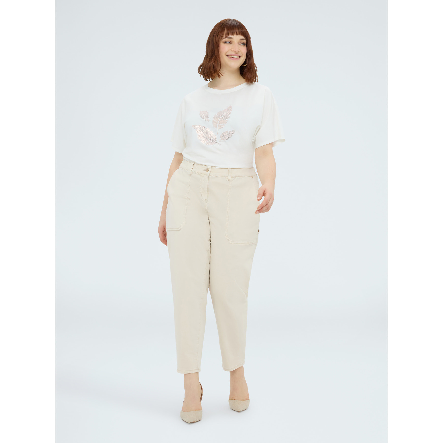 Fiorella Rubino - Camiseta de jersey con follaje de lentejuelas - Blanco