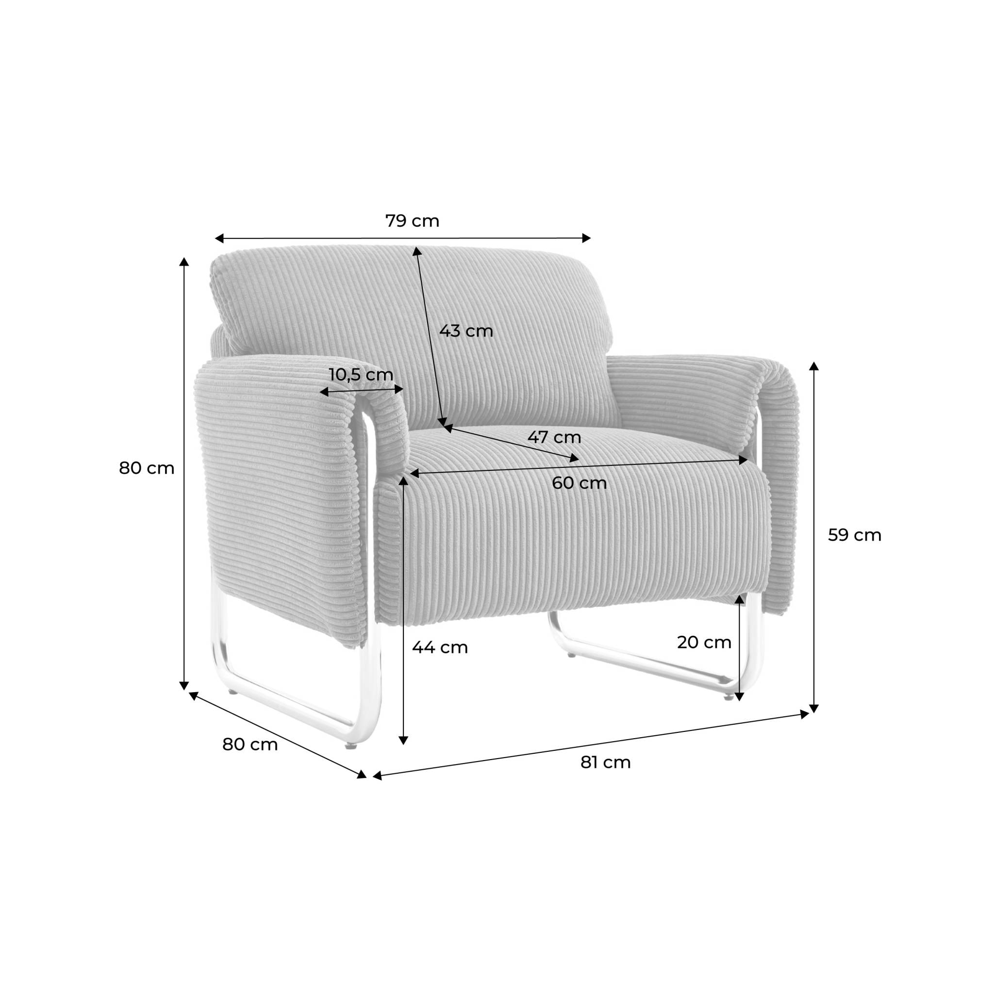Fauteuil vintage velours côtelé armature chromée VINTAGE