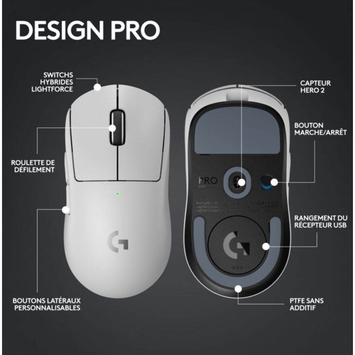 Souris Gamer Sans Fil LOGITECH G PRO X SUPERLIGHT 2 LIGHTSPEED Blanc