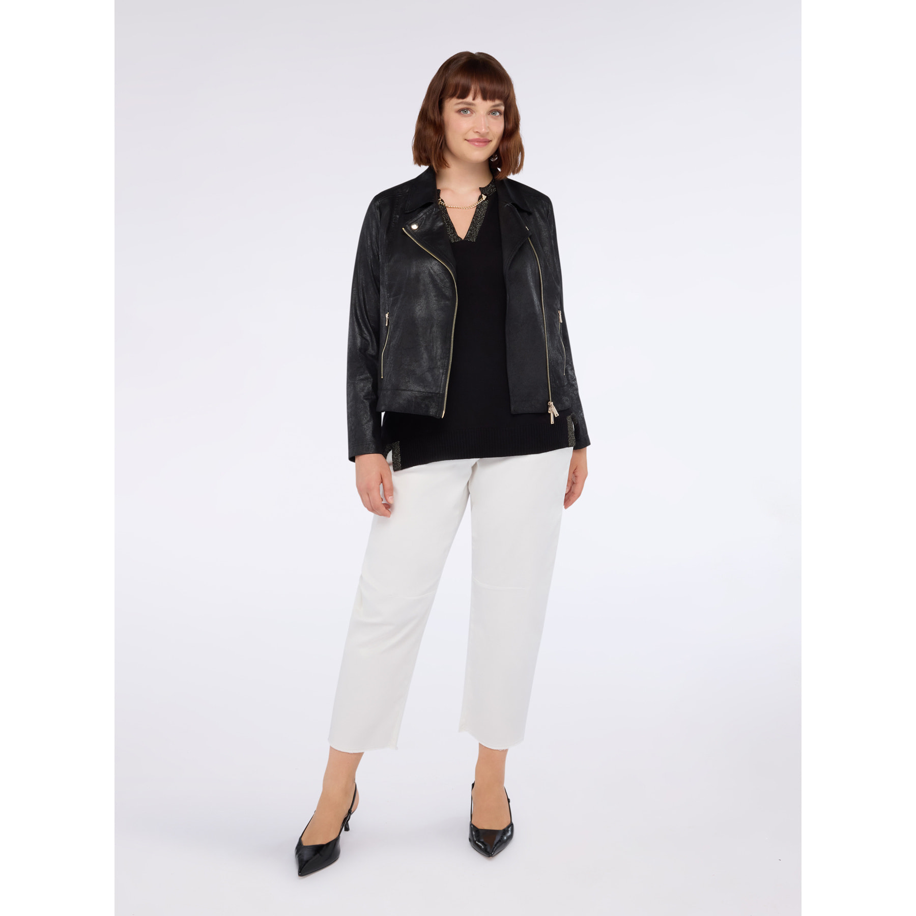 Fiorella Rubino - Chiodo effetto scamosciato con zip dorata - Nero