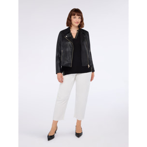 Fiorella Rubino - Chiodo effetto scamosciato con zip dorata - Nero