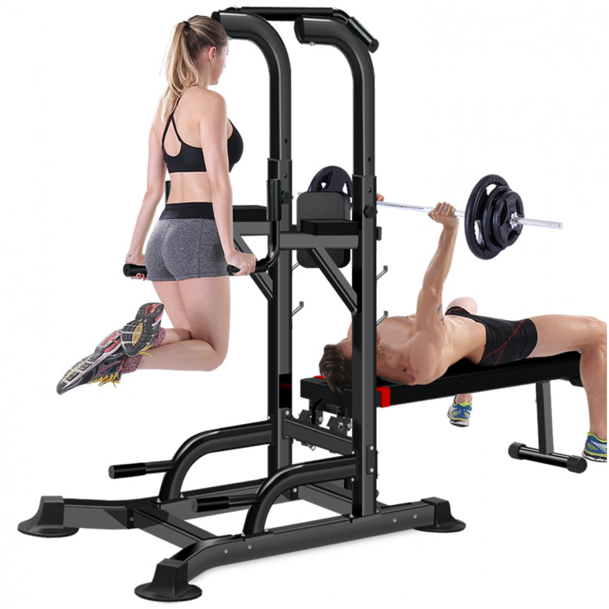 Stazione Fitness Multifunzione Power Tower chin-up dip station dotata di barra regolabile panca per trazioni e addominali