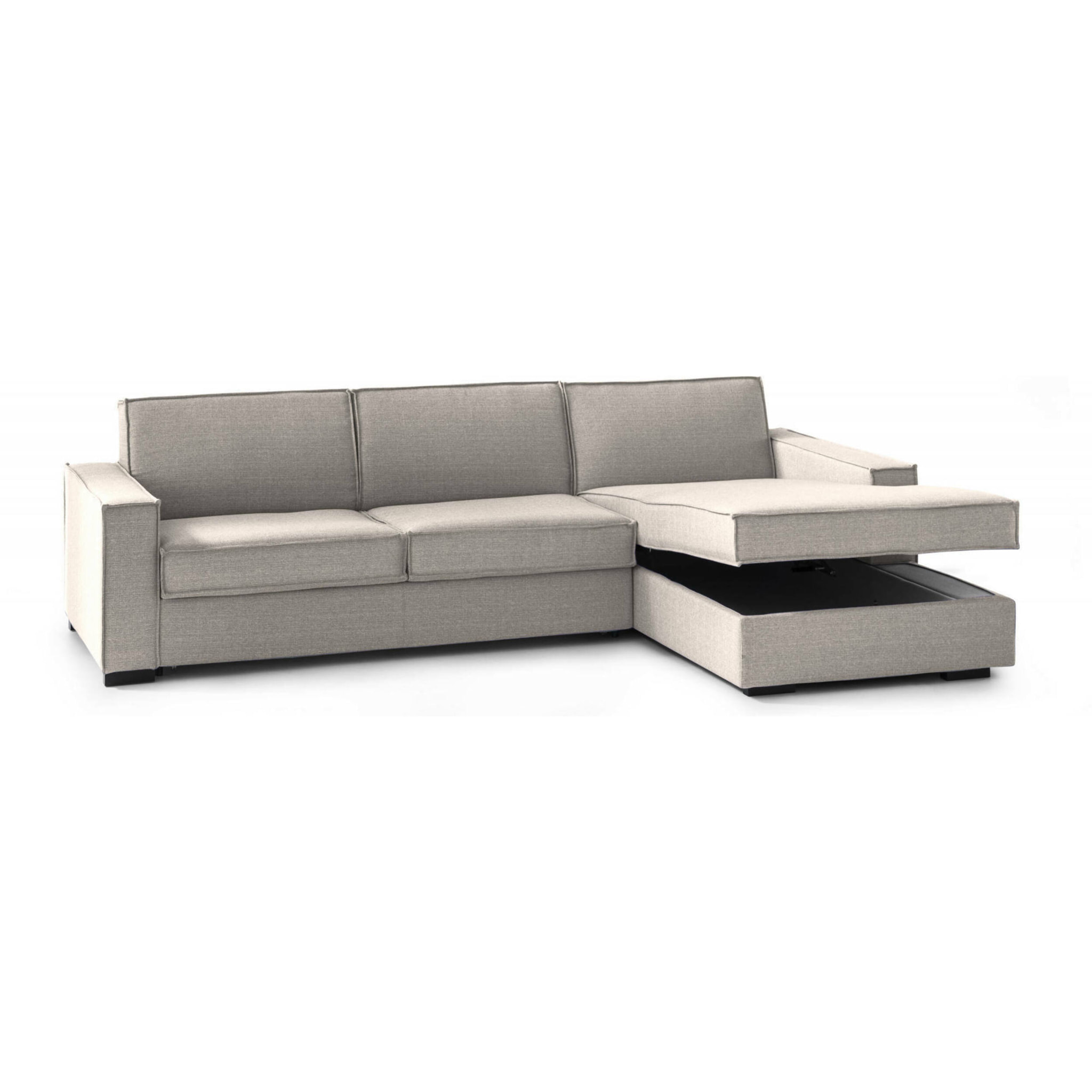 Divano letto con penisola Achico, Sofà con penisola contenitore Destra, Braccioli standard, 100% Made in Italy, Cm 280x95h90, Tortora