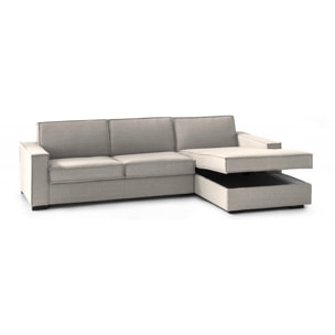 Divano letto con penisola Achico, Sofà con penisola contenitore Destra, Braccioli standard, 100% Made in Italy, Cm 280x95h90, Tortora