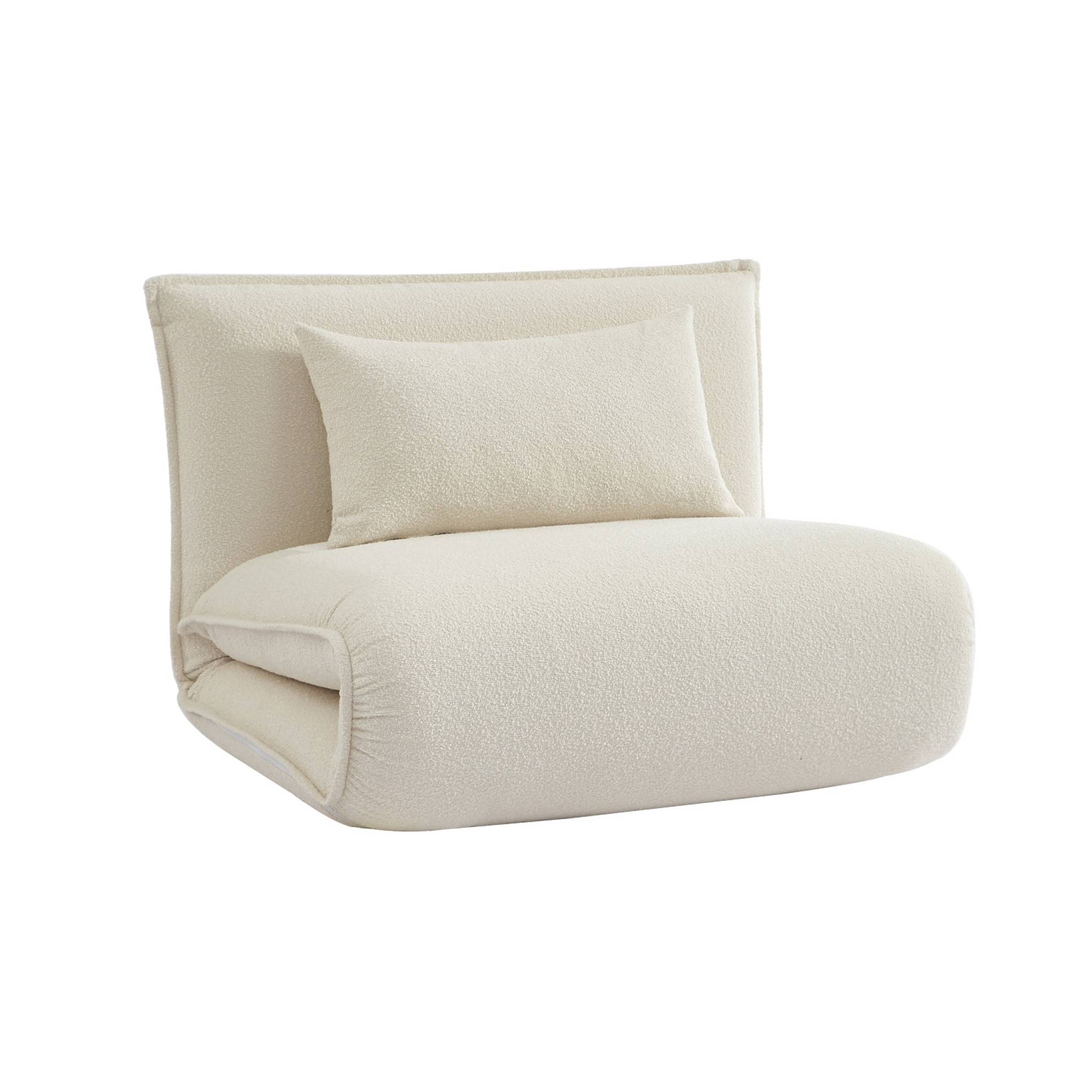 Chauffeuse convertible 1 place en bouclette texturée blanc cassé L 99 x P 80 x  H 66 cm - Fleeep