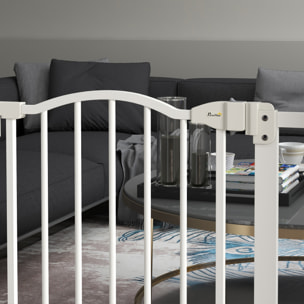 Barrera de Seguridad para Perros Extensible 74-87 cm para Puertas y Escaleras Puerta de Seguridad para Mascotas con Montaje a Presión y Doble Bloqueo Blanco