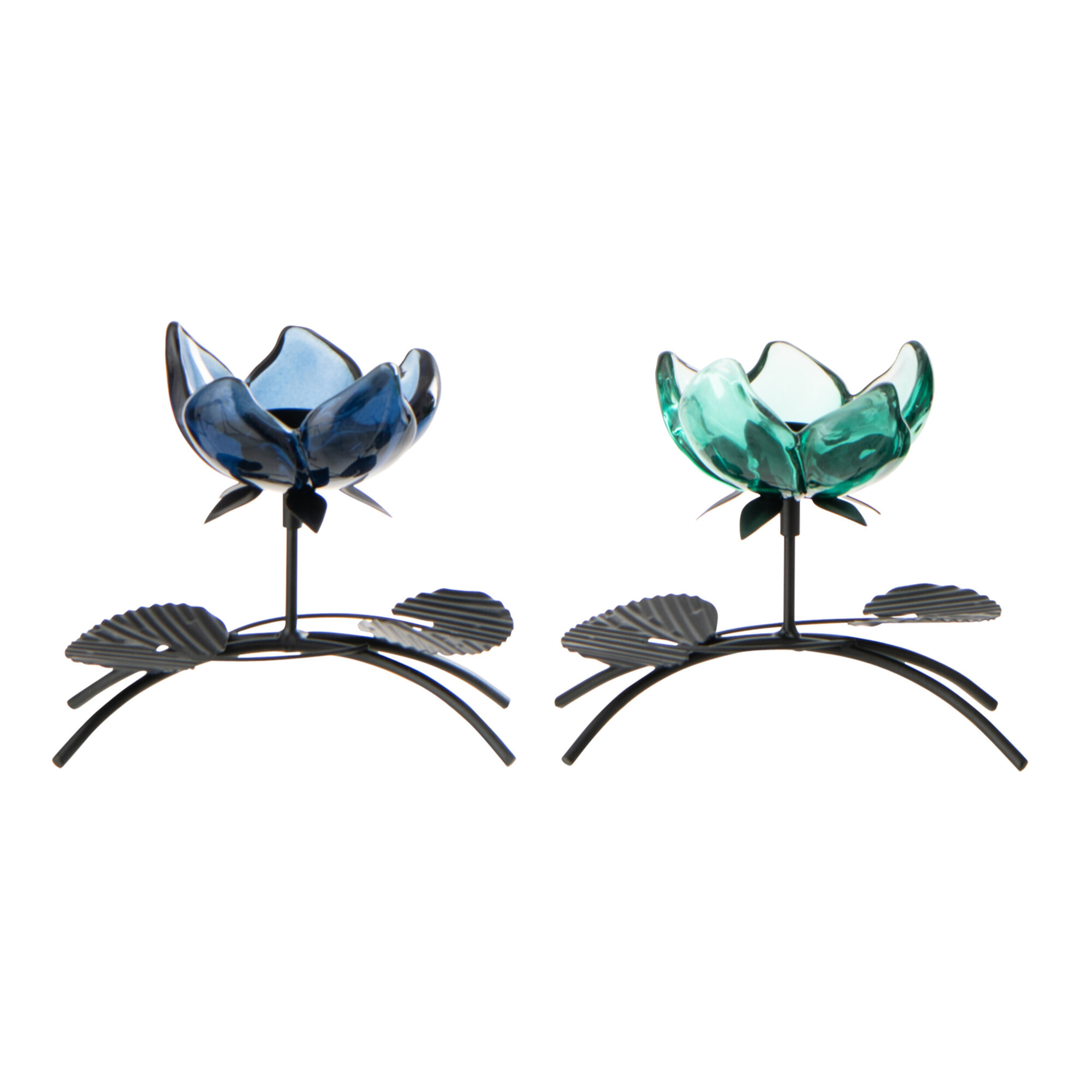 J-Line Photophore Fleur - verre - vert/bleu - medium - 2 pièces