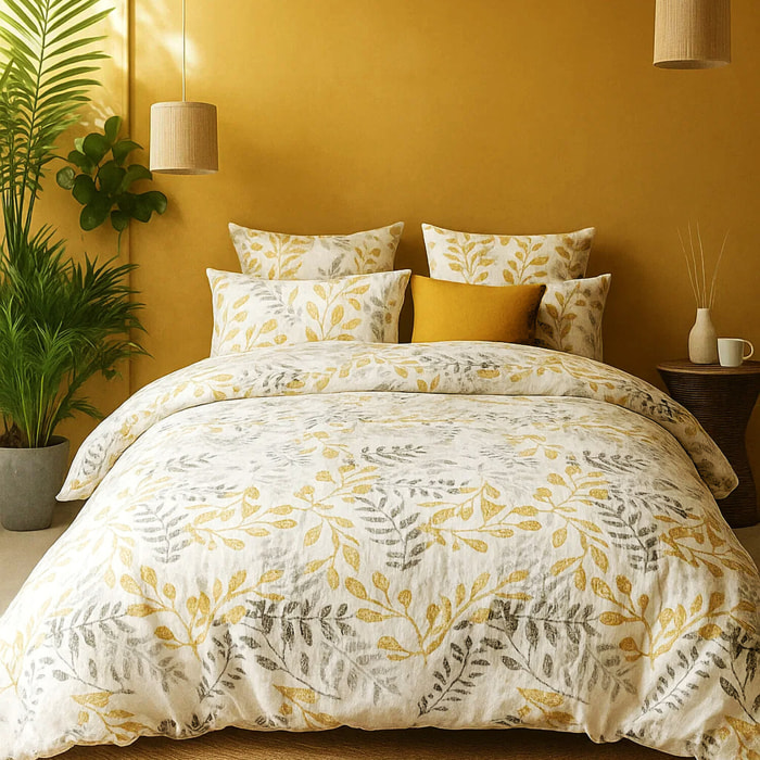 Parure housse de couette 3pcs avec taies oreiller 100% coton 57fils eloa
