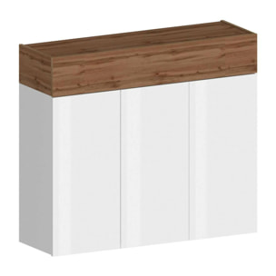 Scarpiera Griselda, Porta scarpe salvaspazio a 4 ante, Armadio multifunzione da ingresso, 114x38h100 cm, Bianco e Rovere