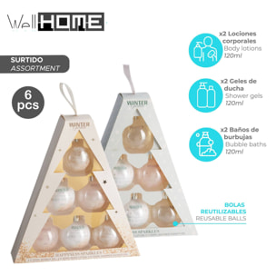 Set de regalo en forma de árbol de navidad con 6pzs de loción corporal, gel de ducha y baño de burbujas