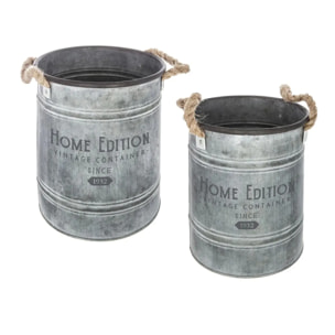 Set de 2 seaux métal gris D19/23cm