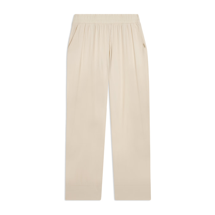 Pantaloni Cropped Fit a Carota in Popeline elasticizzato
