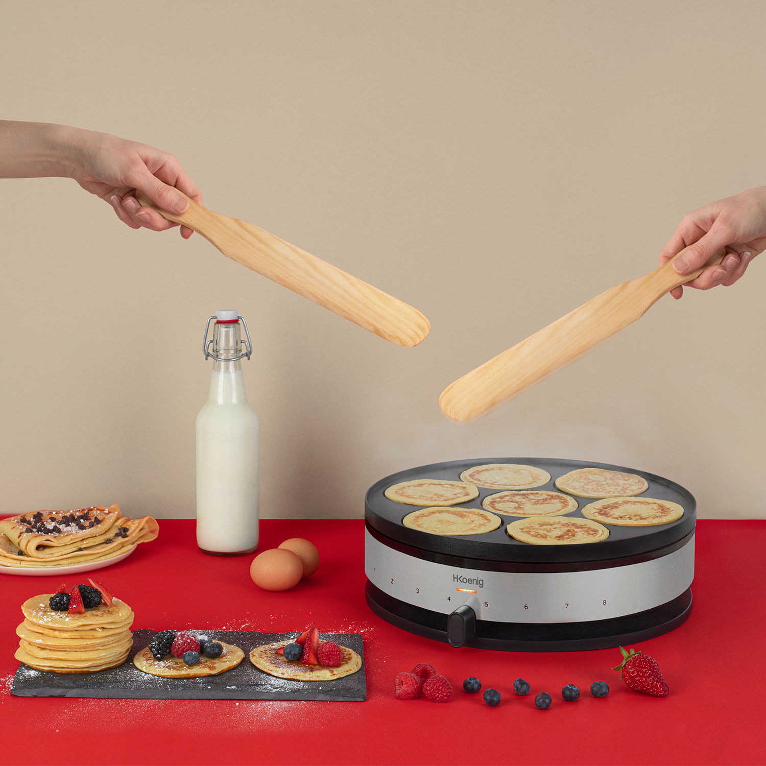 Crepera Eléctrica Reversible Krep56 H.Koenig Placa removible, crepe 33cm, pancakes 10cm, antihaderente, 1500w