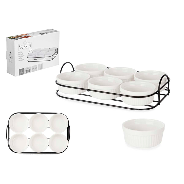 SET 6 PZS APERITIVO CON SOPORTE PORCELANA