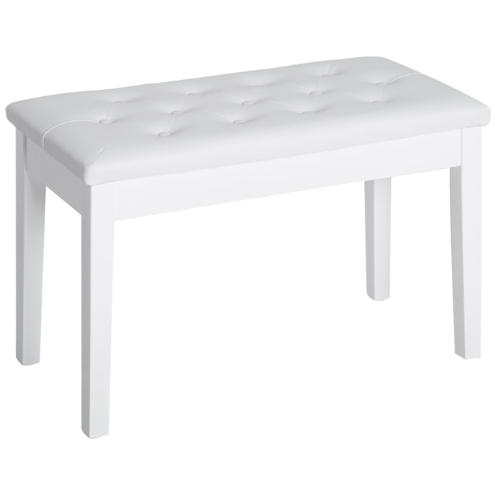 Banco de Piano con Almacenamiento, Banqueta de Piano con Asiento de Cuero Sintético, Patas de Madera, Carga Máxima 200 kg, 76x36x50 cm, Blanco
