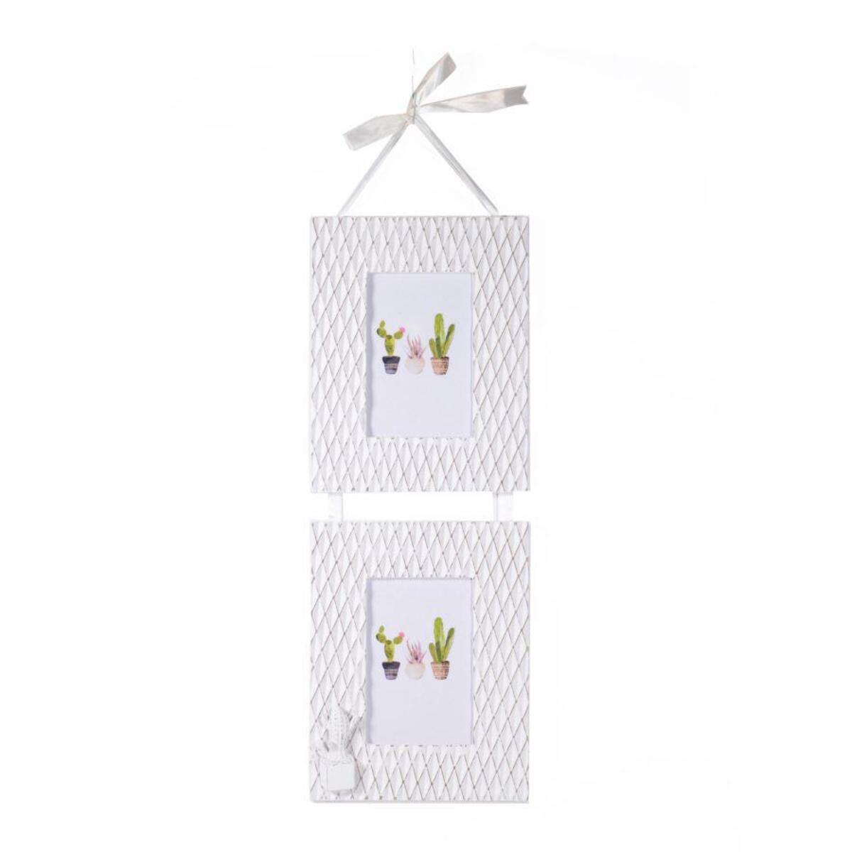 Portafoto da muro con cactus in legno bianco, multiplo 2 foto cm19x58x1