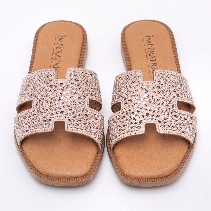Ciabatte con strass in simil pelle con sottopiede comodissimo in memory