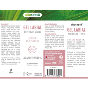 OLIOSEPTIL - Gel labial - Apaisant & Réparateur - Dès les premiers signes d'inconforts - Huiles essentielles 100% pures et naturelles - Vegan - Tube de 10ml