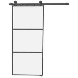Puerta Corredera con Herrajes Puerta Corredera de Cristal con Mecanismo Cierre Suave para Baño Salón Sala de Estar Cocina 91,4x203,2 cm Negro
