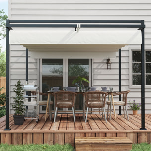 Pérgola 3x4 m Gazebo Cenador de Jardín con Techo Retráctil de Poliéster y 12 Orificios de Drenaje Pérgola para Patio Terraza Exterior Blanco y Gris Oscuro