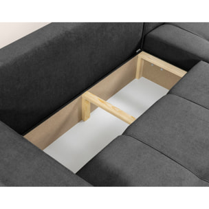 Nicole - canapé d'angle réversible 4 places convertible avec coffre en tissu - Gris Anthracite