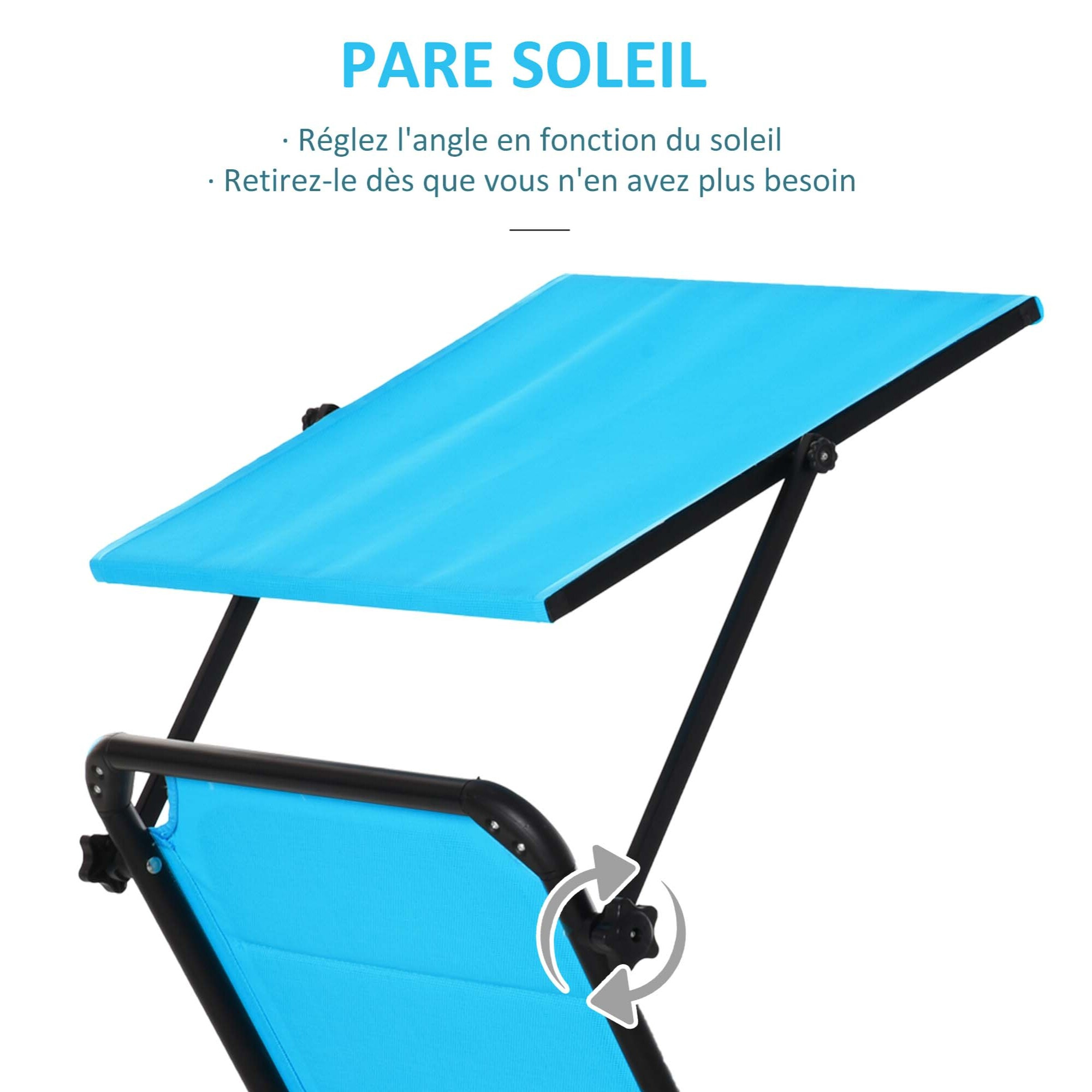 Bain de soleil transat pliable grand confort dossier pare-soleil réglables multi-positions alu. textilène bleu