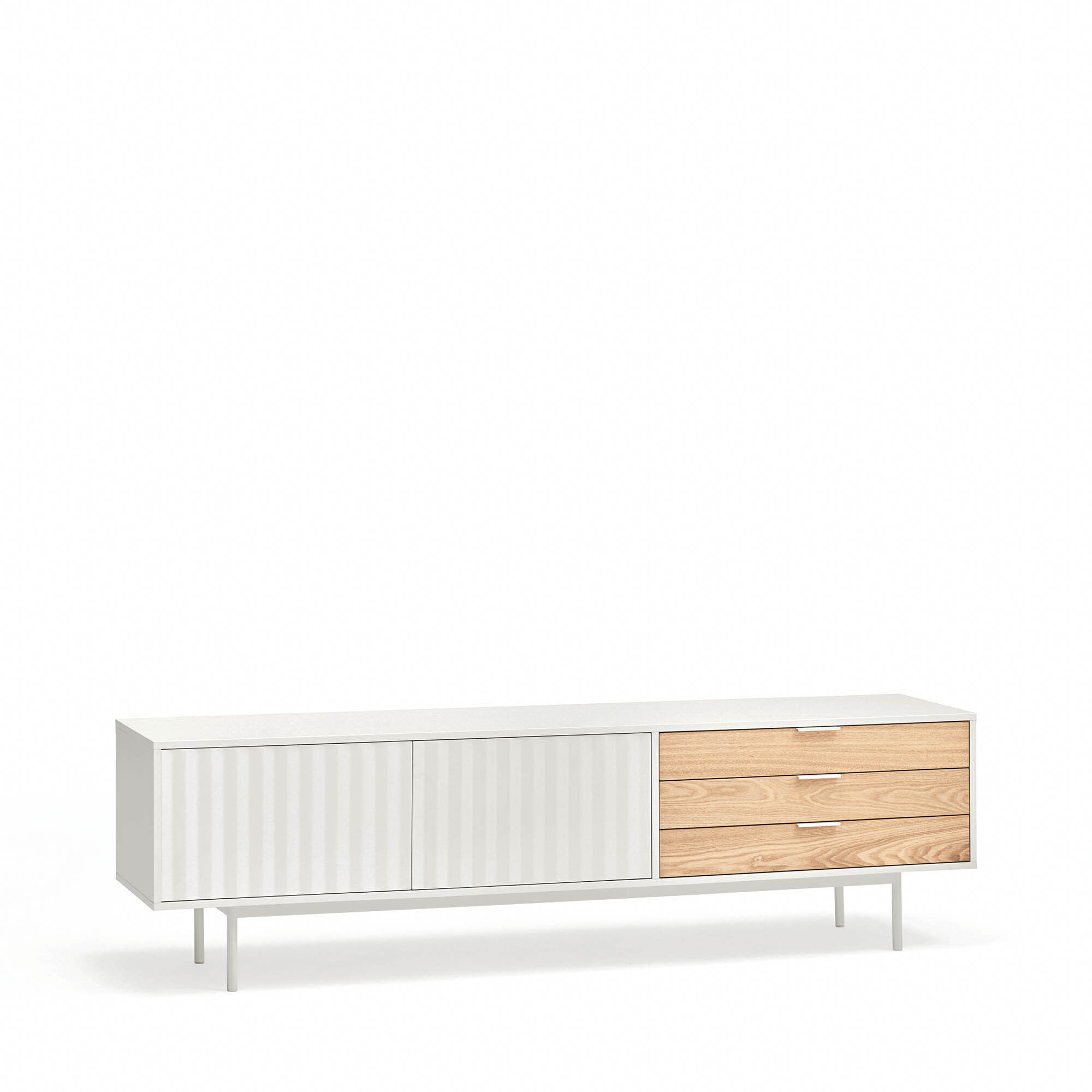 Mueble de televisión Sierra 2 puertas y 3 cajones blanco y roble