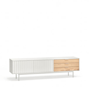 Mueble de televisión Sierra 2 puertas y 3 cajones blanco y roble