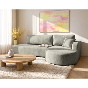 Miro - Canapé d'angle droit 4 places convertible avec coffre en velours texturé - Gris