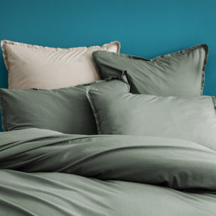 Parure de lit unie en coton taies à franges, COTON LAVÉ