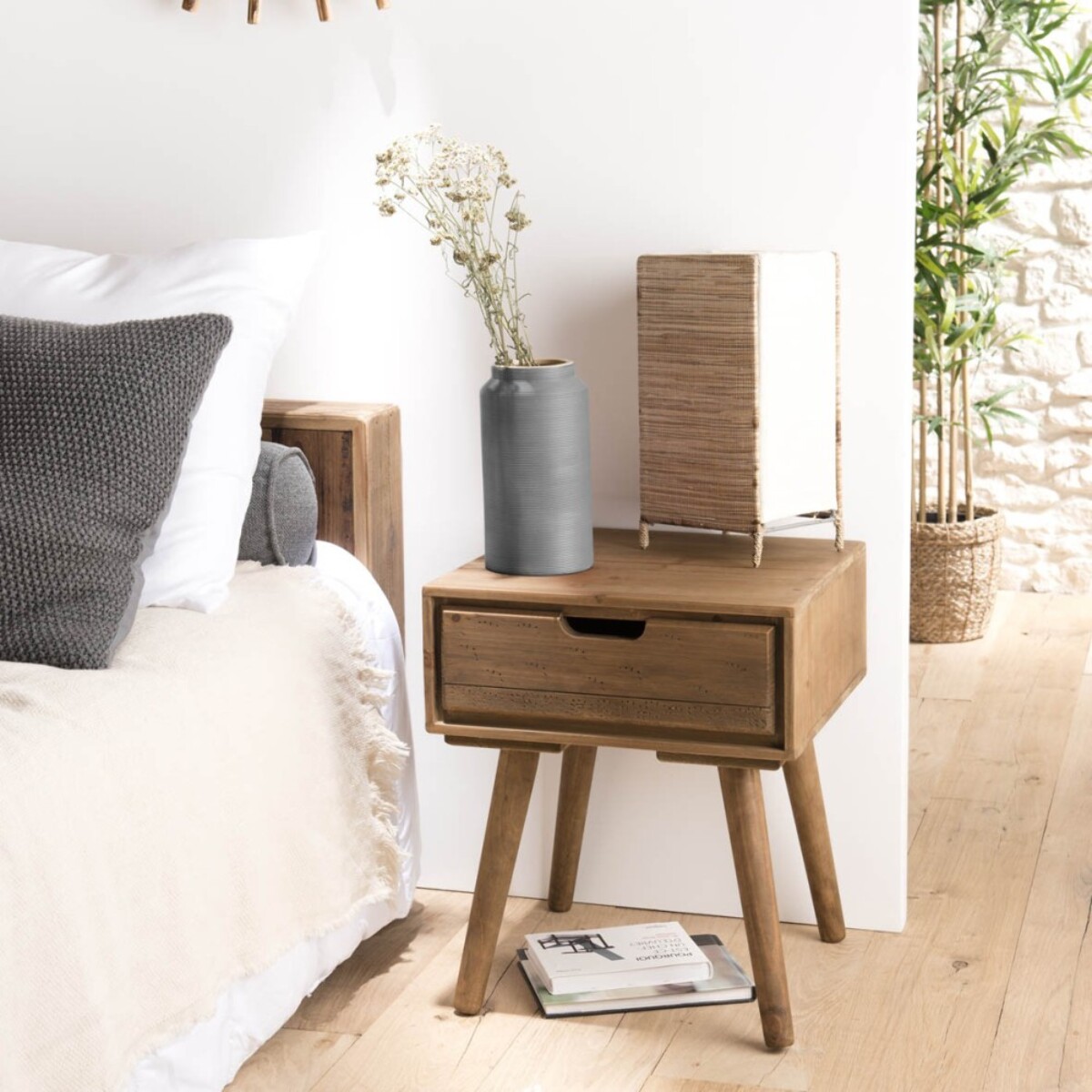 ANDY - Chevet scandi bois marron 1 tiroir Sapin