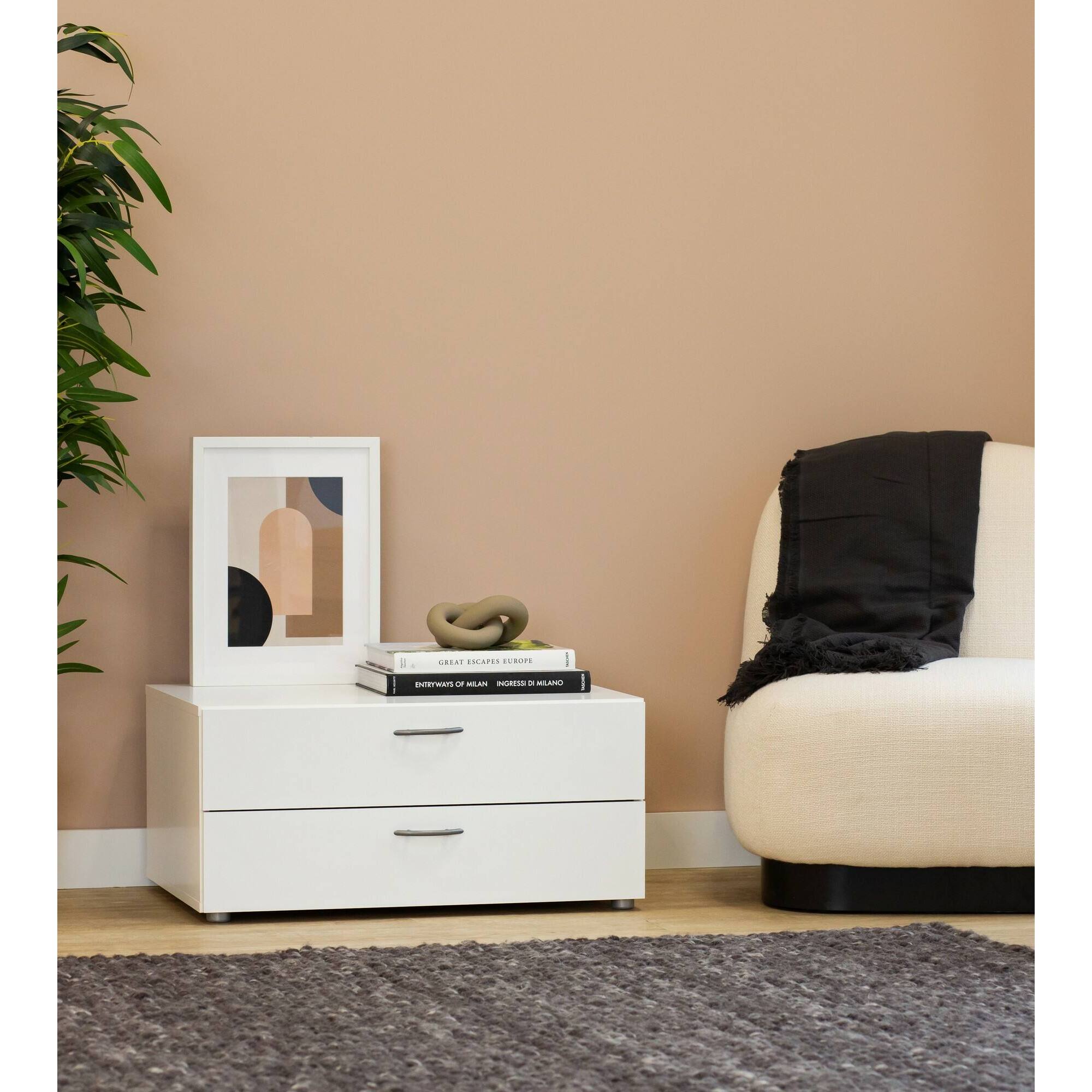 Cassettiera Piatto, Settimino multiuso, Comò camera da letto, Mobile con cassetti, 74x52 h35 cm, Bianco