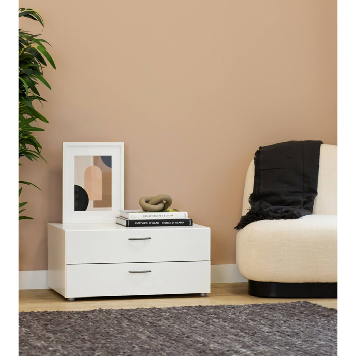 Cassettiera Piatto, Settimino multiuso, Comò camera da letto, Mobile con cassetti, 74x52 h35 cm, Bianco