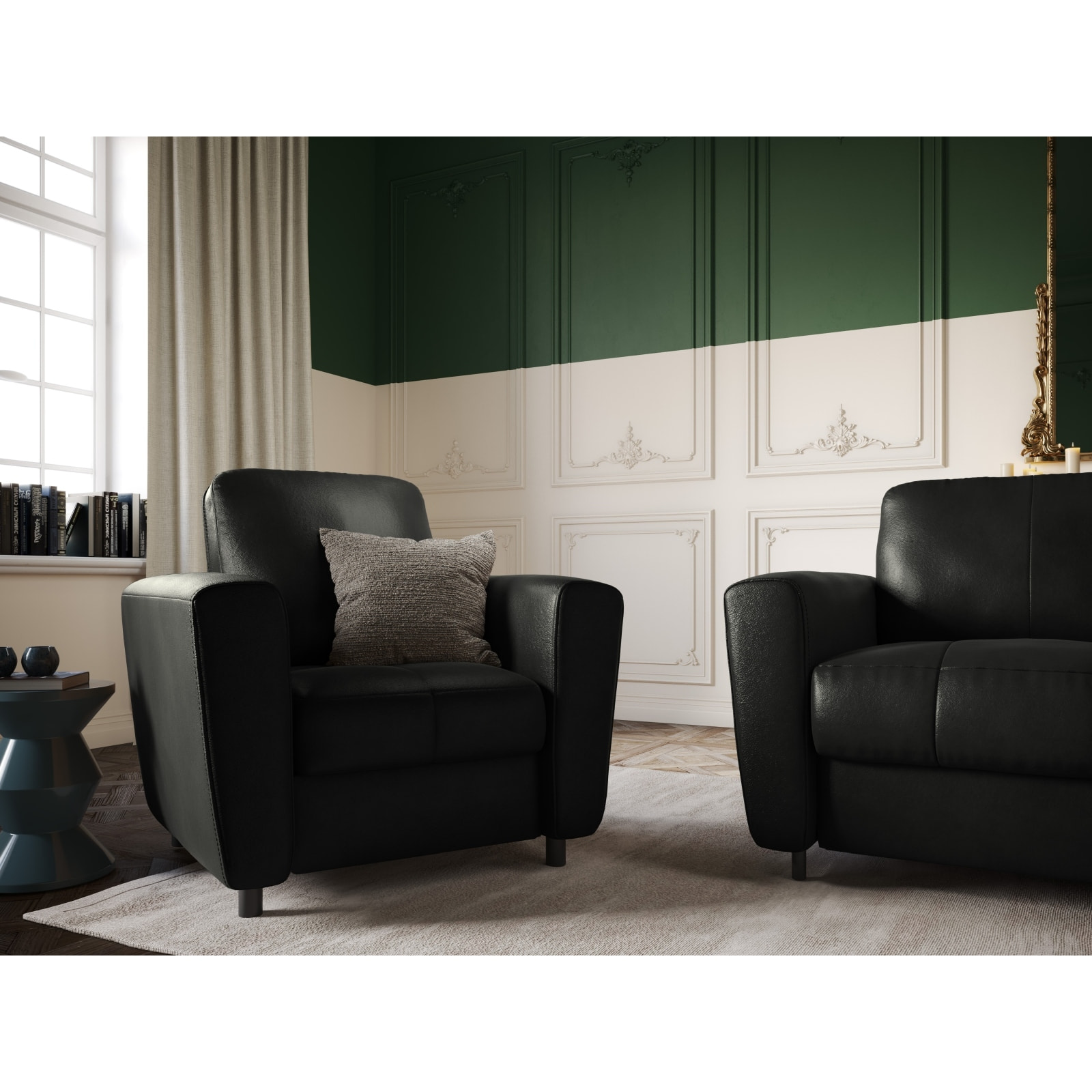 Fauteuil "Audra" en cuir véritable noir