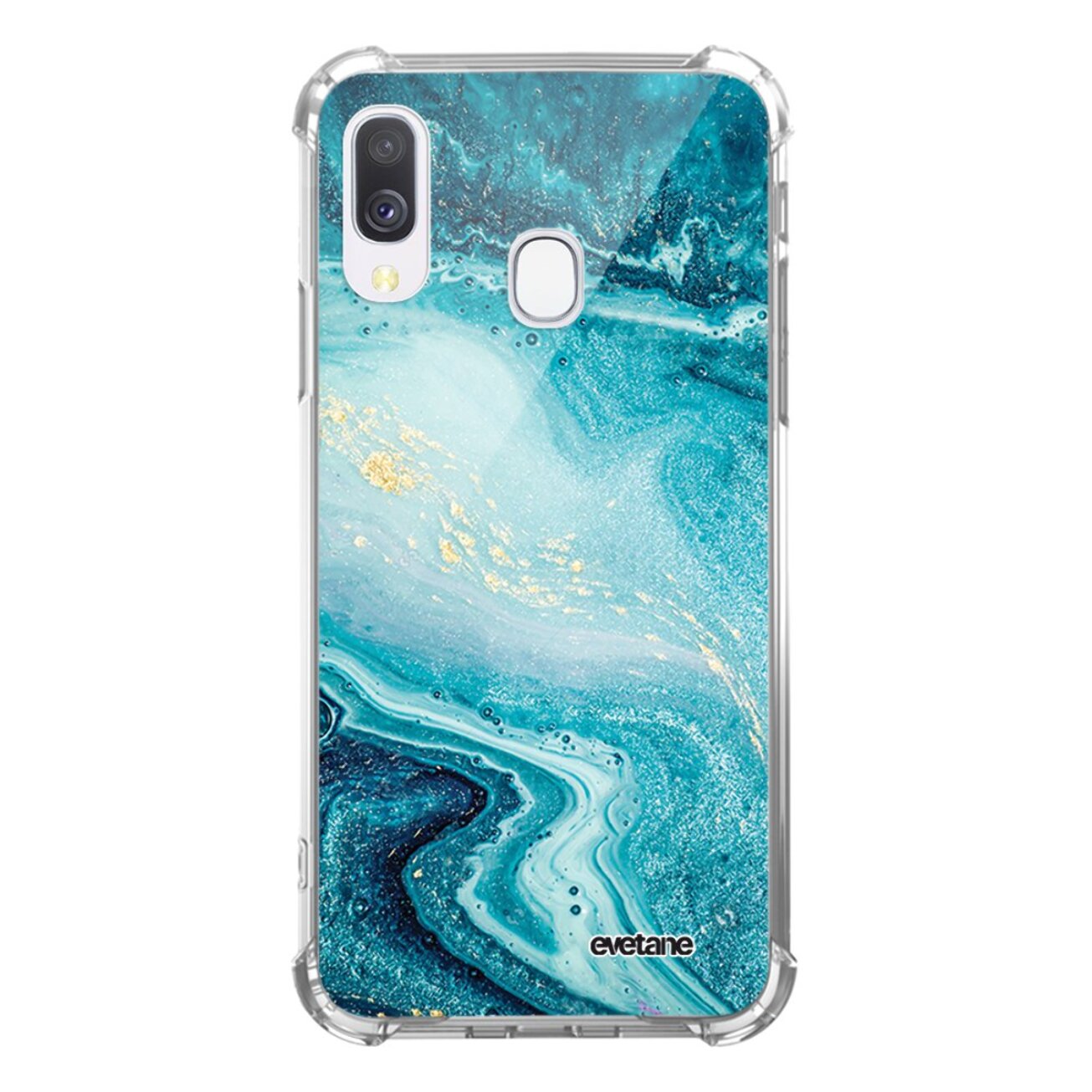 Coque Samsung Galaxy A40 anti-choc souple angles renforcés transparente Bleu Nacré Marbre Evetane.