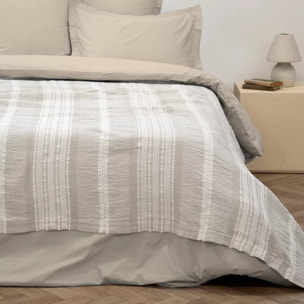 Couvre-lit pur coton lavé 450 g/m² rayé blanc beige Luberon naturel