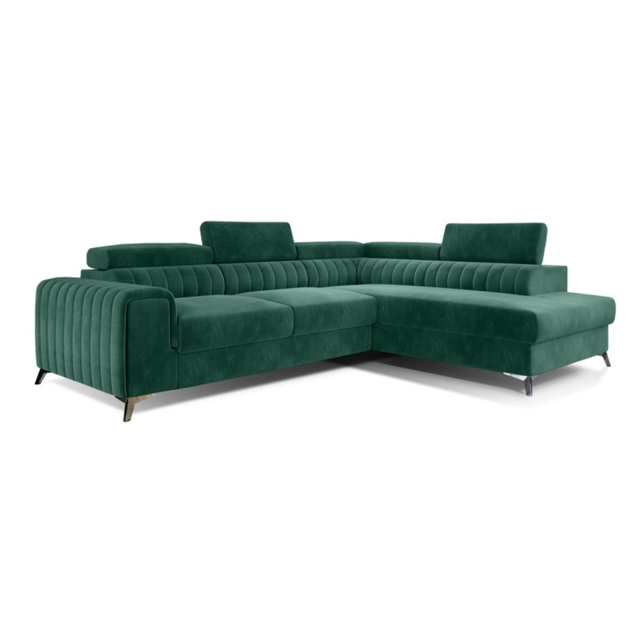 Talisay - canapé d'angle droit - 5 places - convertible avec coffre - en velours - Vert