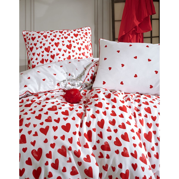 Housse de couette + taie(s) oreiller "Amour" 100% coton imprimé.