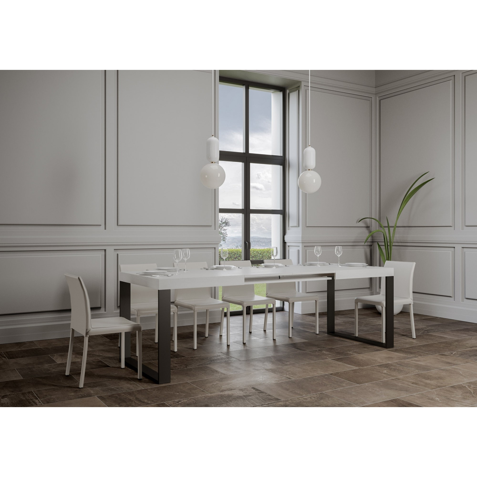 Mesa extensible 90x140/400 cm Tecno Fresno Blanco estructura Antracita