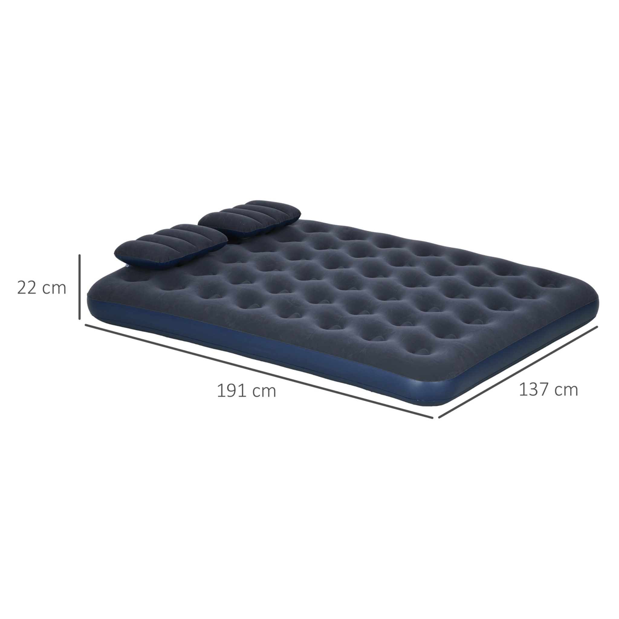 Colchón Hinchable Doble 191x137x22 cm con Inflador Manual Colchón Inflable Plegable con 2 Almohadas Integradas Superficie Flocado para Huéspedes Hogar Viajes Camping