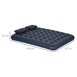 Colchón Hinchable Doble 191x137x22 cm con Inflador Manual Colchón Inflable Plegable con 2 Almohadas Integradas Superficie Flocado para Huéspedes Hogar Viajes Camping