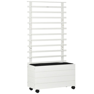Jardinera con Enrejado de Madera Maciza con 4 Ruedas Macetero de Jardín con Soporte para Trepadora y Tela Geotextil para Cultivos Plantas Flores en Exterior 76x30x155 cm Blanco