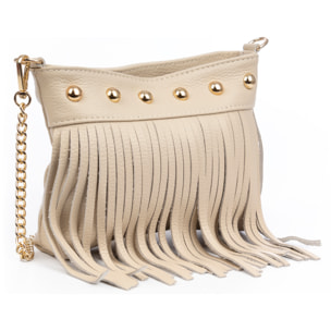 Bedulita Bolso bandolera Mujer. Piel auténtica Dollaro con flecos y detalles metálicos.