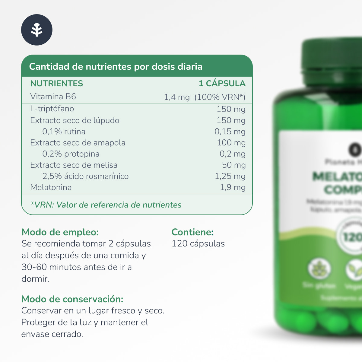 PLANETA HUERTO | Pack 3x Melatonina Complex 120 Cápsulas – Complemento Natural para Conciliar el Sueño – Con Triptófano, Melisa, Lúpulo y Amapola